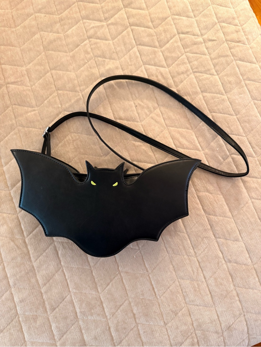 Black Bat-Shaped Crossbody Shoulder Bag with Yellow Eye Detail